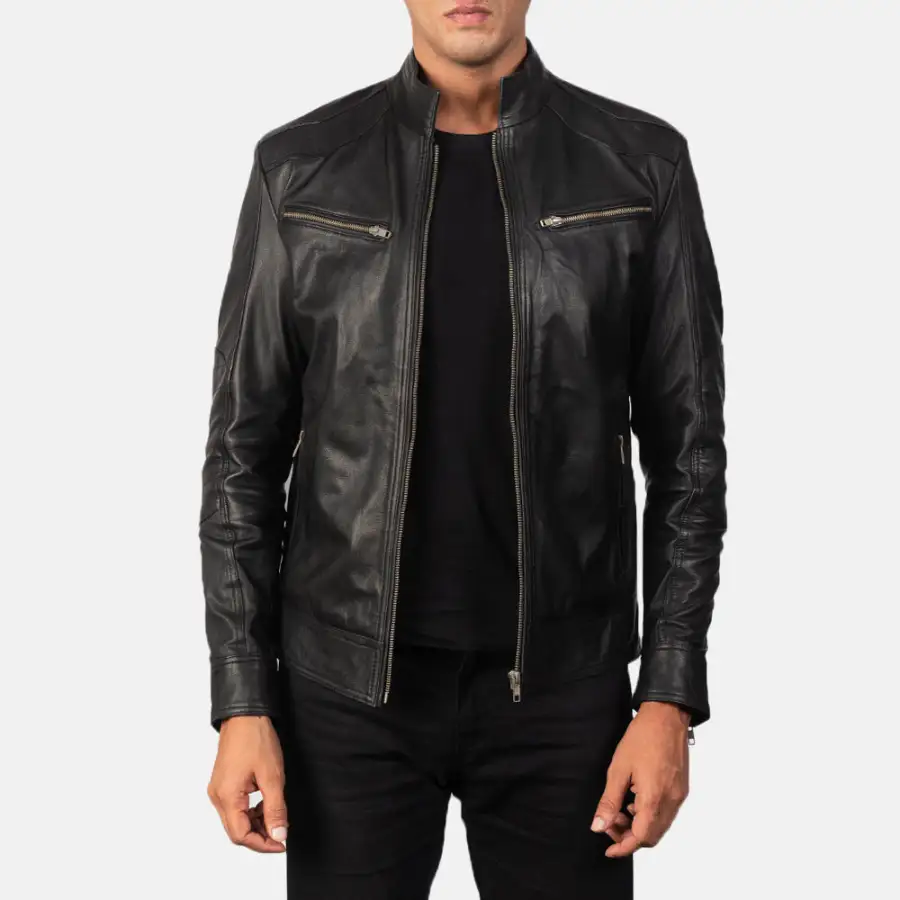 Men's Classic Panel Detail Biker Leather Jacket