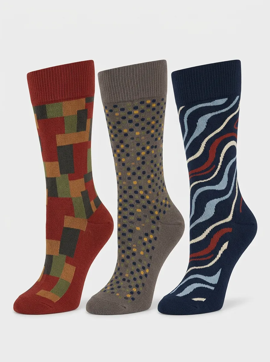Men's Geometric Polka Dot Wavy Printed Three Pack Socks