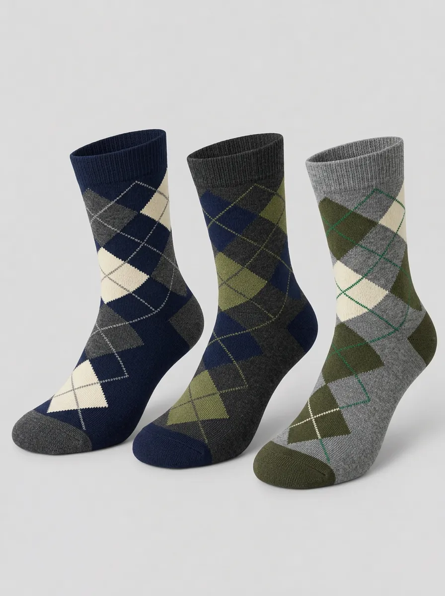 Men's Earth Tone Argyle Crew Socks 3-Pack