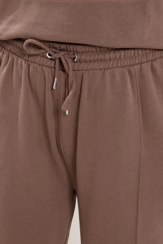 Brown Off Shoulder Sweatshirt & Jogger Wide Leg Set detail 3