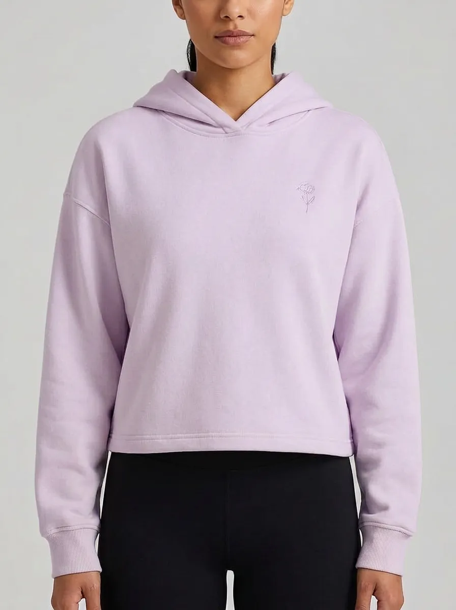 Women's Minimalist Floral Line Art Printed Cropped Hoodie