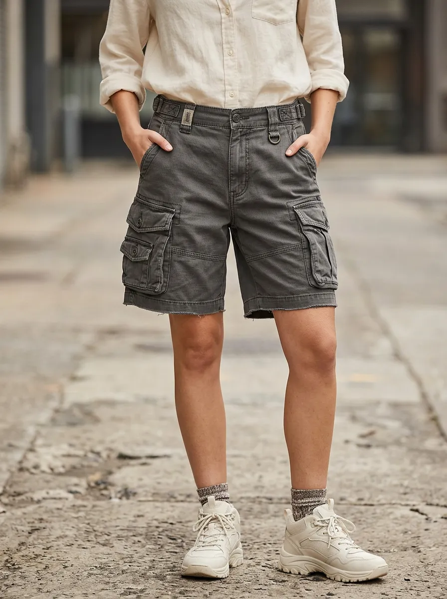 Women's Outdoor Casual Grey Multi-Pocket Cargo Shorts