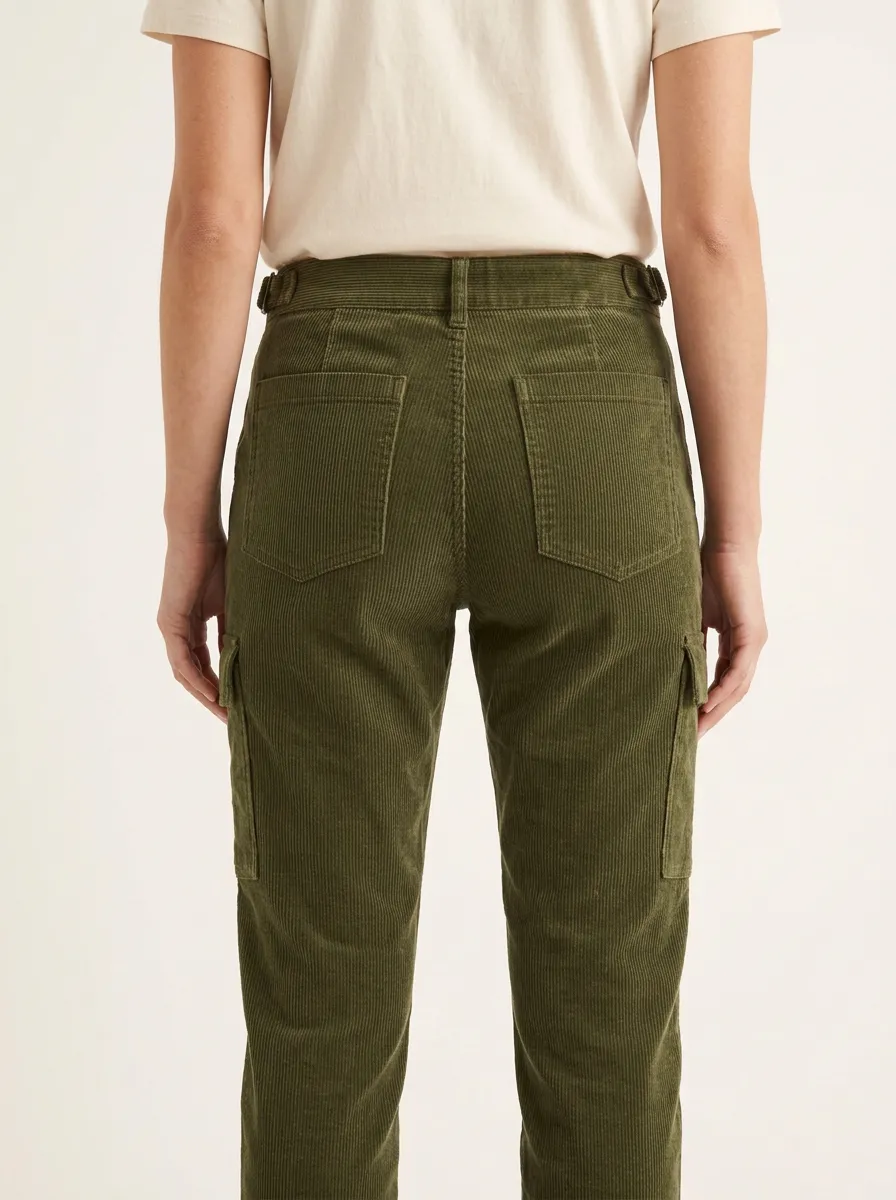 Women's Utility-Pocket Mid-Rise Cargo Corduroy Pants