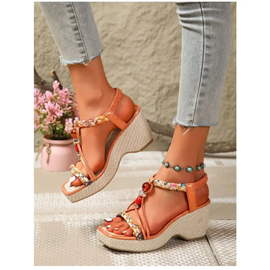Bohemian Beaded Wedge Sandals