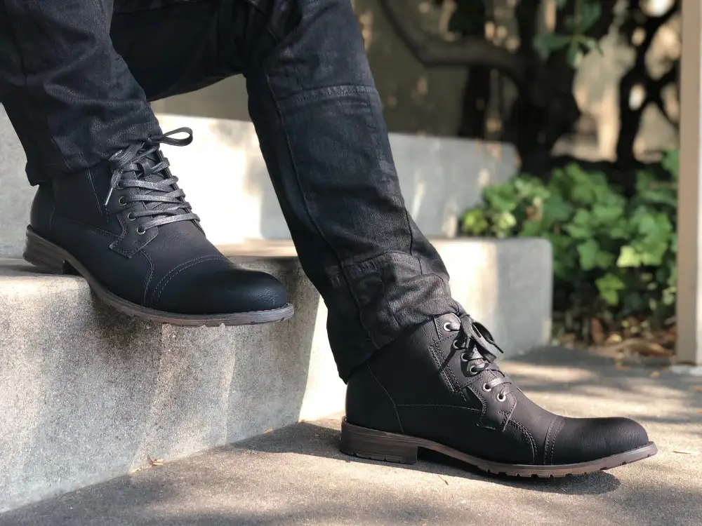 Classic Faux-Leather Burnished Lace-Up Combat Boots