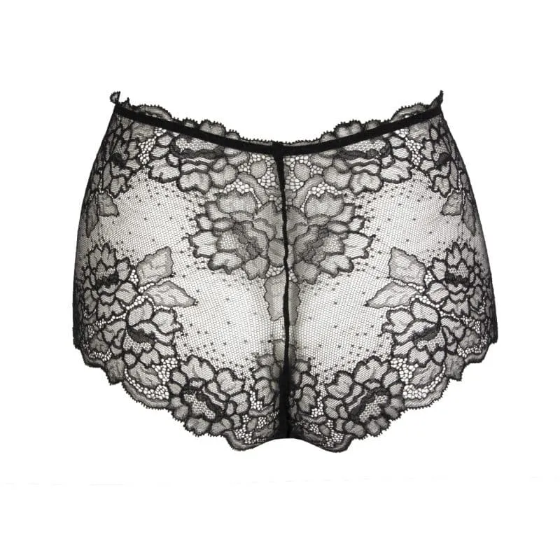 Women's High Waist Lace Sheer Detail Cotton Boxer Panty