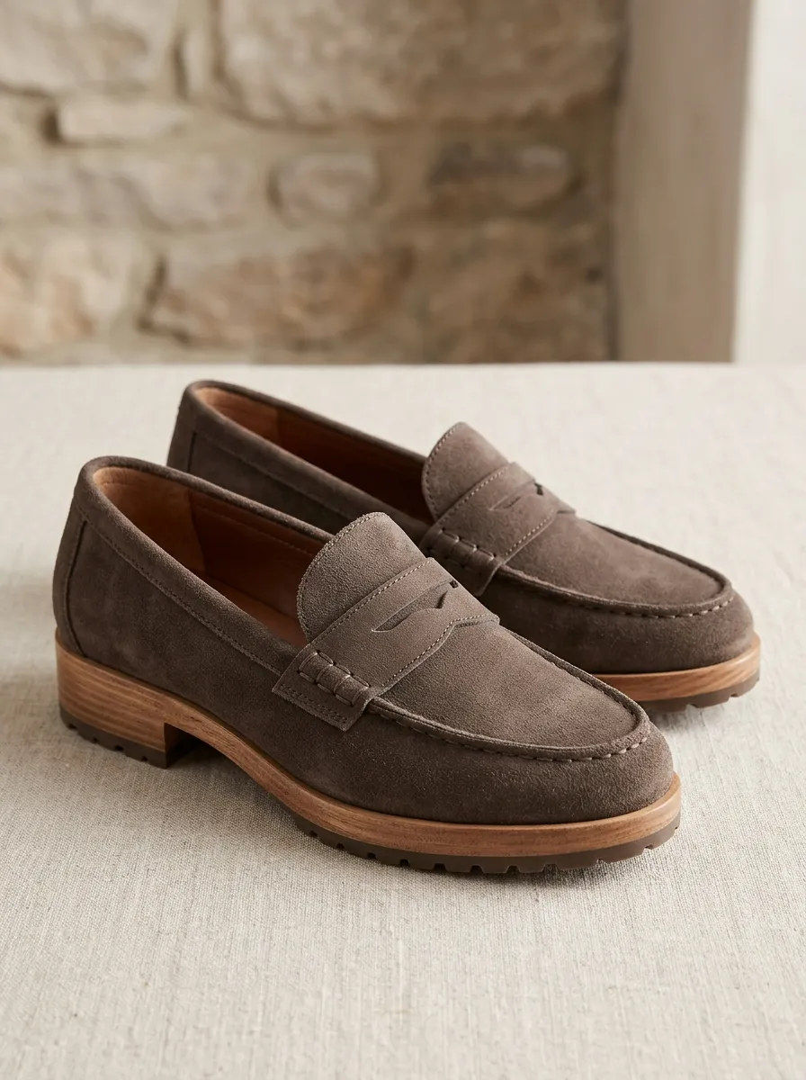 Women's Rugged Penny Classic Suede Wood Sole Loafers