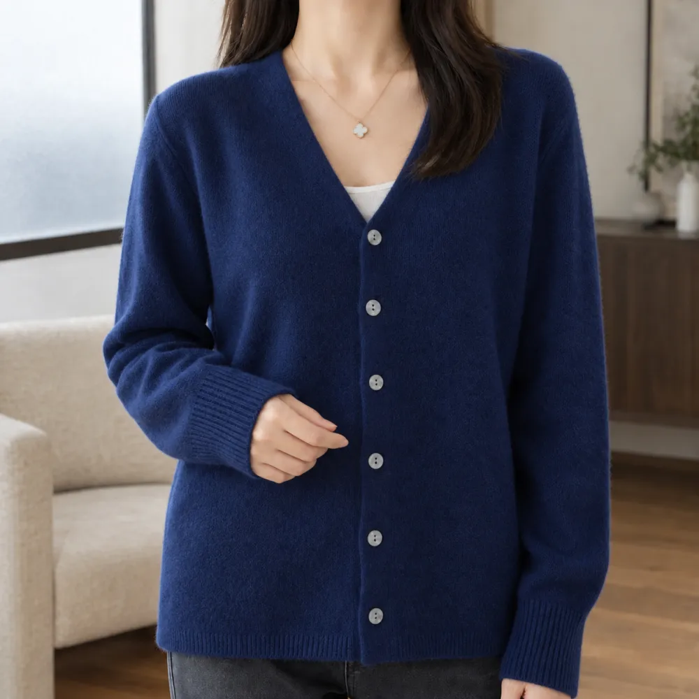 V-Neck Soft Knit Straight Fit Cardigan