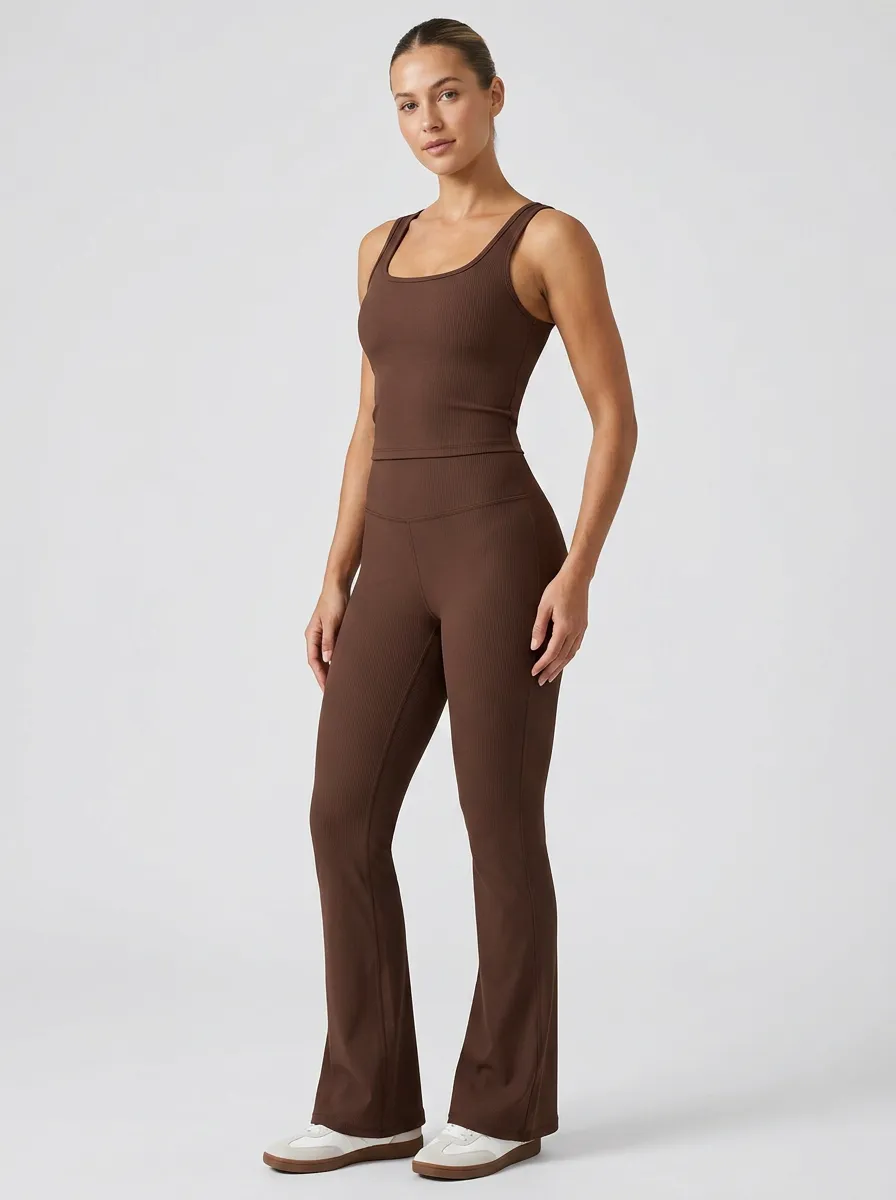 Women's Street Inspired Ribbed Yoga Inspired Fitness Inspired Tank Top and Flare Pants Active Set