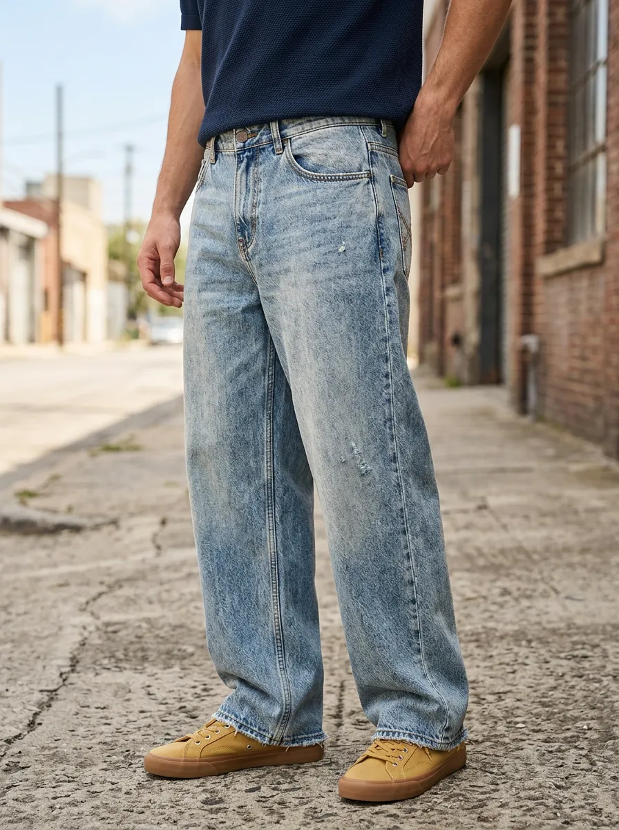 Men's Vintage Acid Wash Distressed Relaxed Fit Jeans