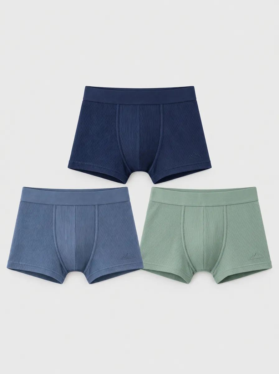 Men's Outdoor Adventure Mountain Logo Ribbed Printed Boxer Briefs 3-Pack
