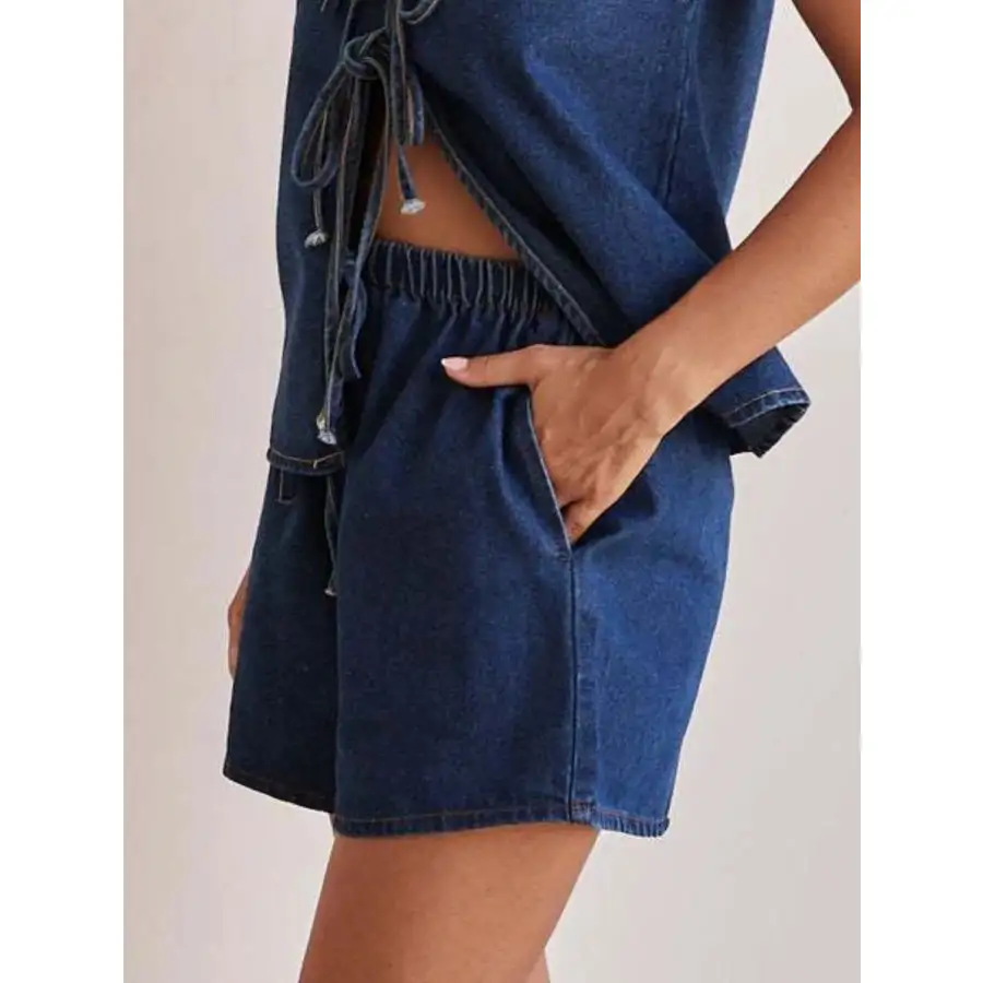 Elastic Waist Denim Shorts