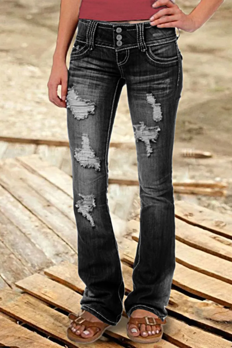 Vintage Low Waist Ripped Button Up Jeans