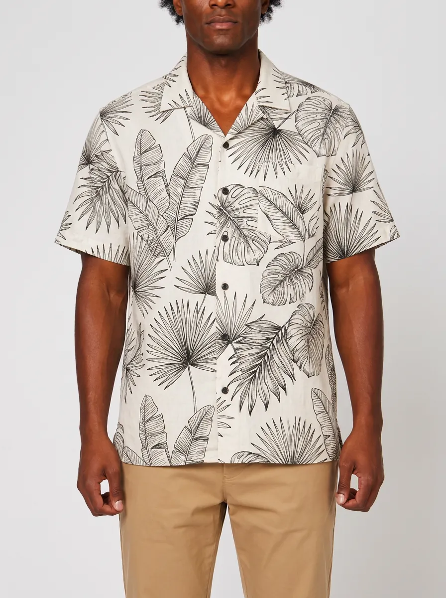 Men's Summer Tropical Summer Botanical Printed Aloha Shirt