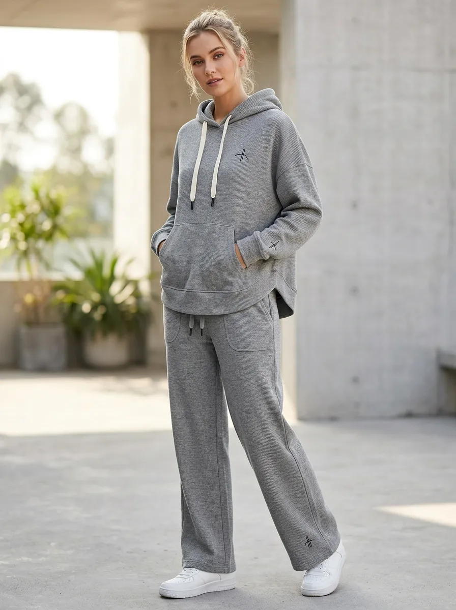 Women's Minimalist A5 Logo Waffle Knit Hooded Tracksuit