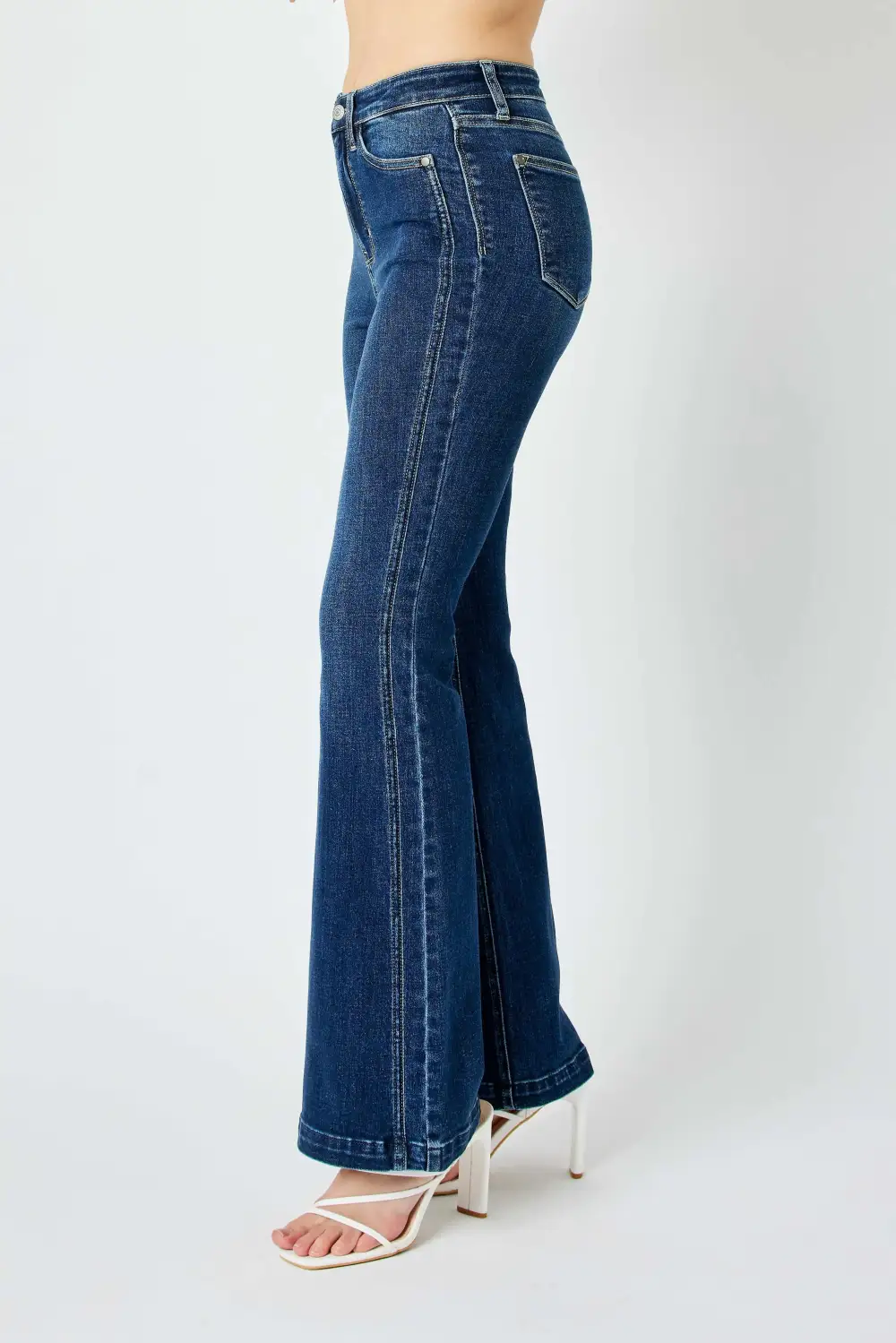 Smooth Flare Leg Seam Detail Denim Jeans