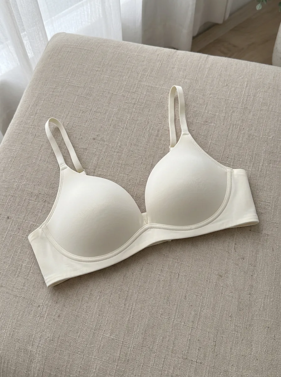 Women's Minimalist Solid Off-White Wireless Bra