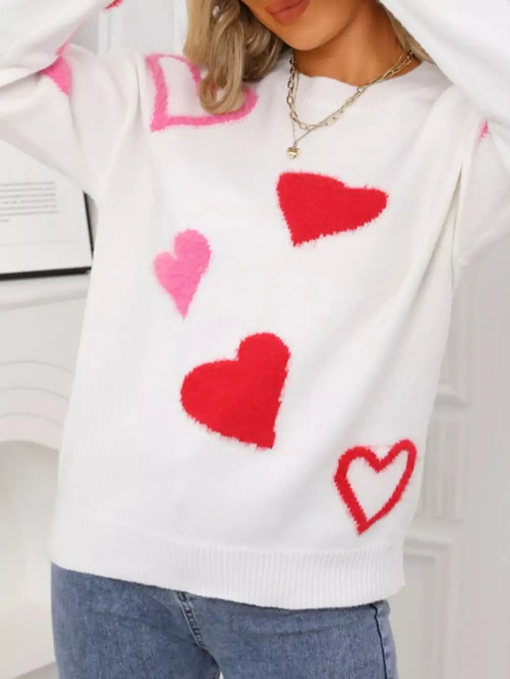 Valentine's Day Heart Pattern Knit Sweater