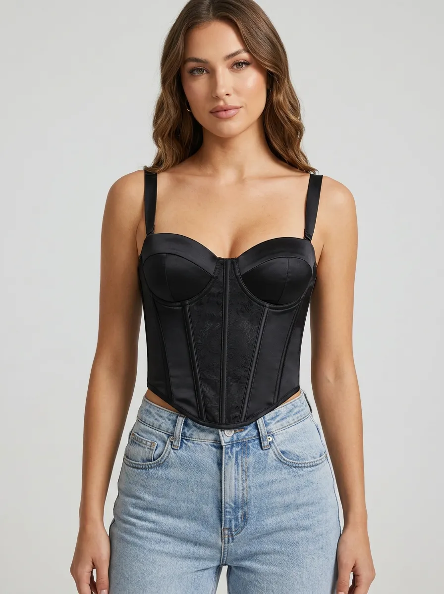 Lace-Panel Satin-Style Women's Corset Top