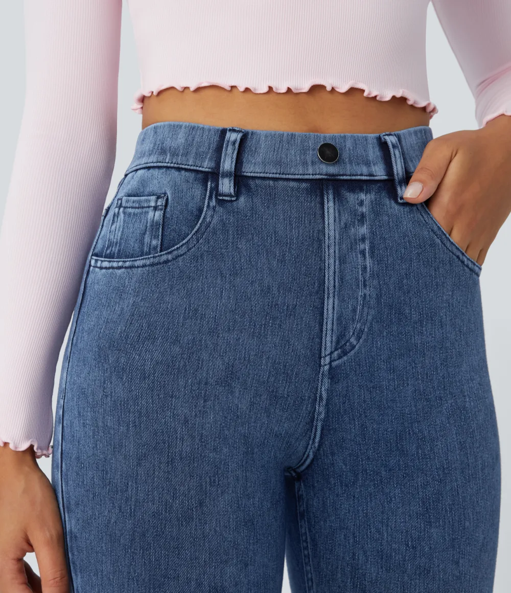 Magic High Waisted Multiple Pockets Stretchy Knit Denim Work Leggings