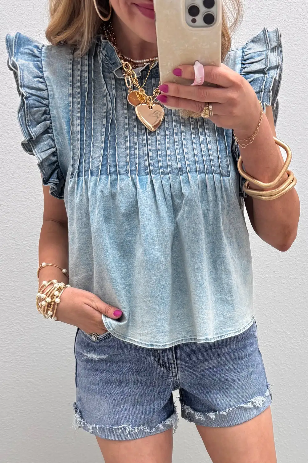 Ruffle Pleated Detail Vintage Tee