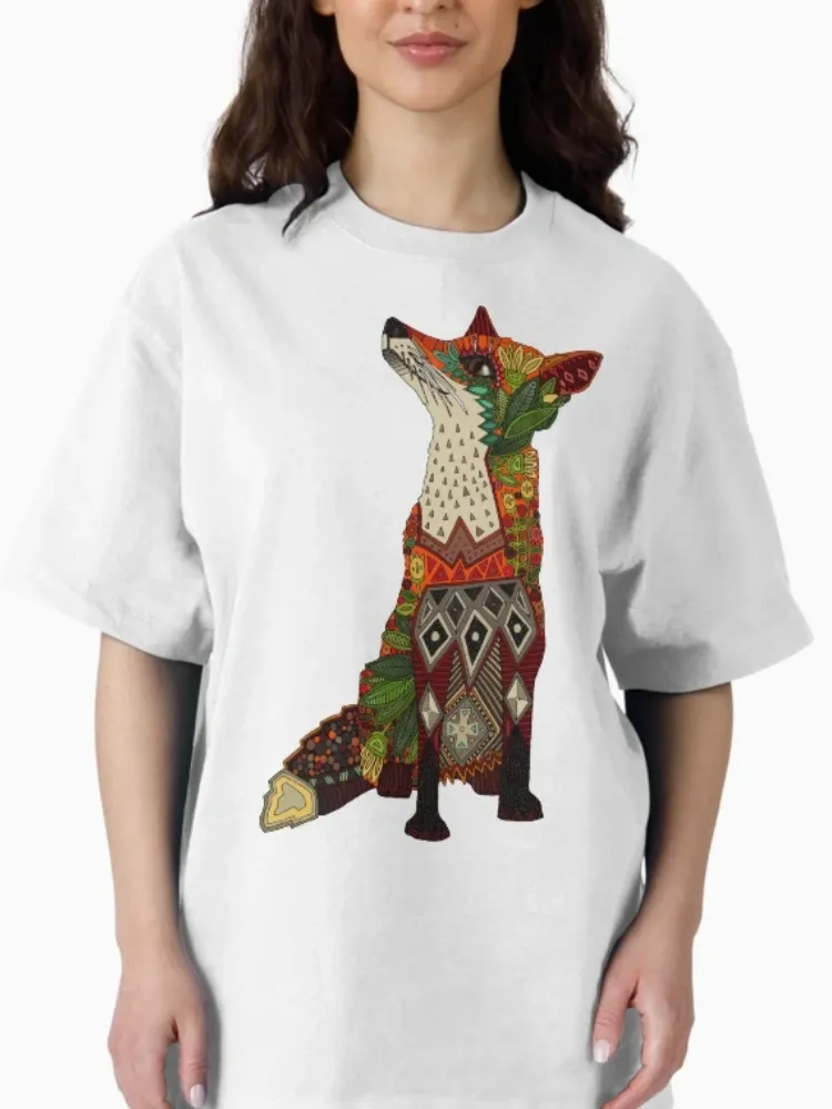 Women's Stylish Artistic Fox Print Crew Neck Short-Sleeve T-Shirt