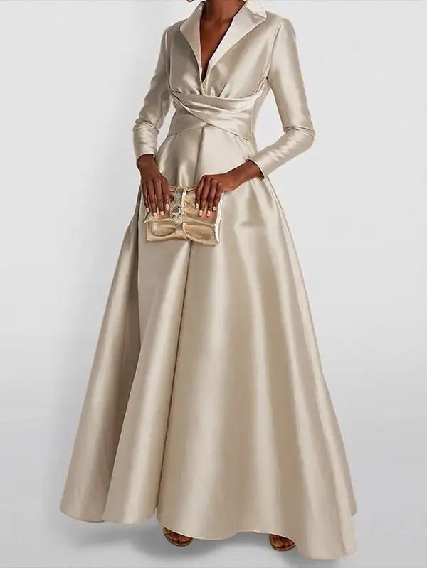 High Waisted Pleated Neck Maxi Dress