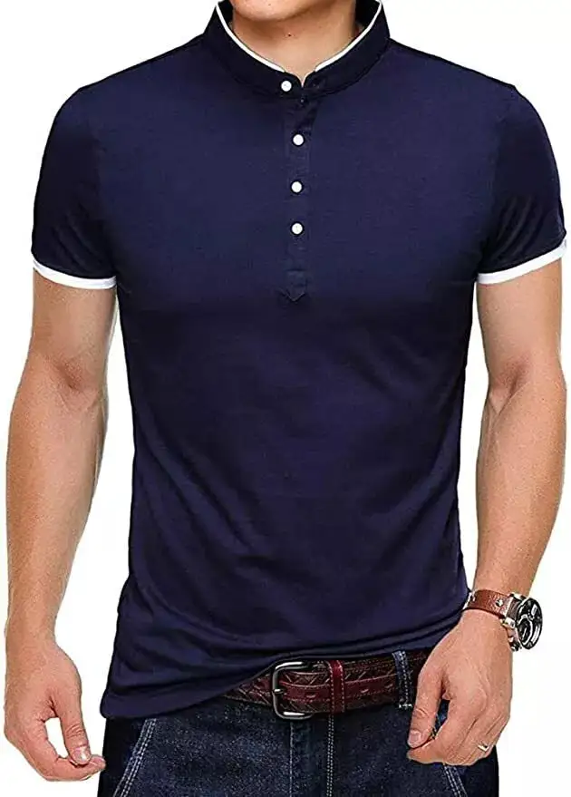 Classic Mandarin Collar Grandad Collar Polo Collar Polo Shirt