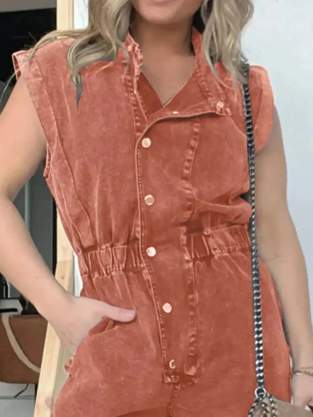 Modern Denim Button Front Jumpsuit