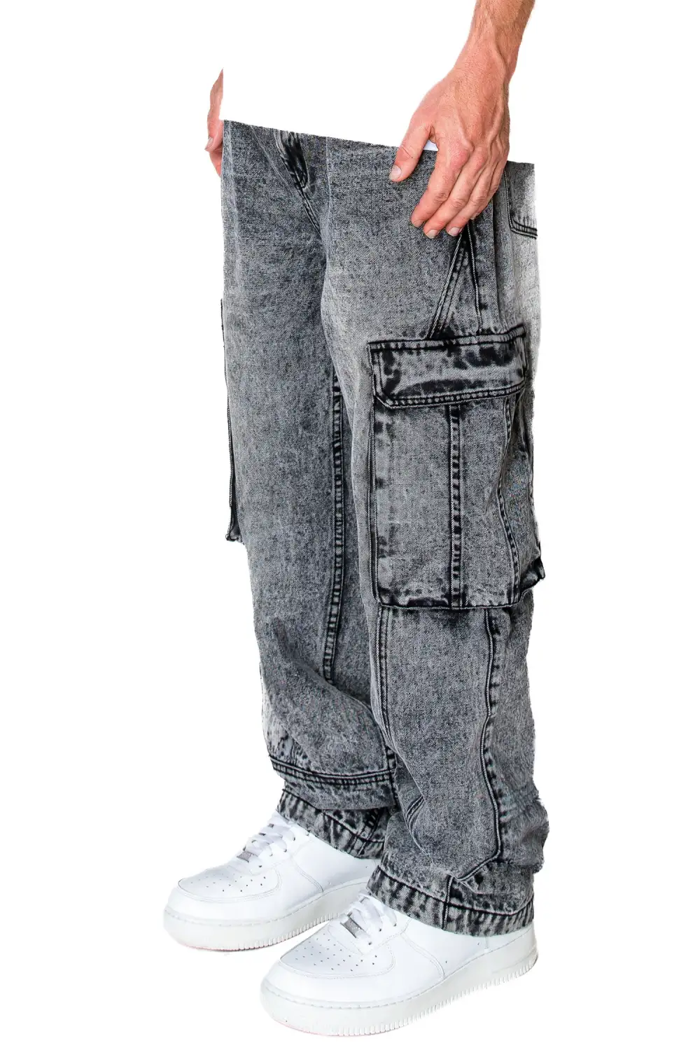 Men's Front Seam Baggy Fit Cargo Denim Jeans