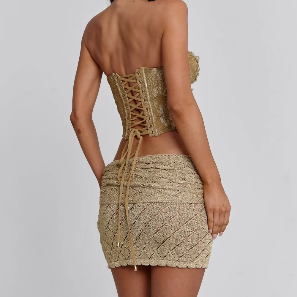 Gold Gathered Knit Mini Skirt