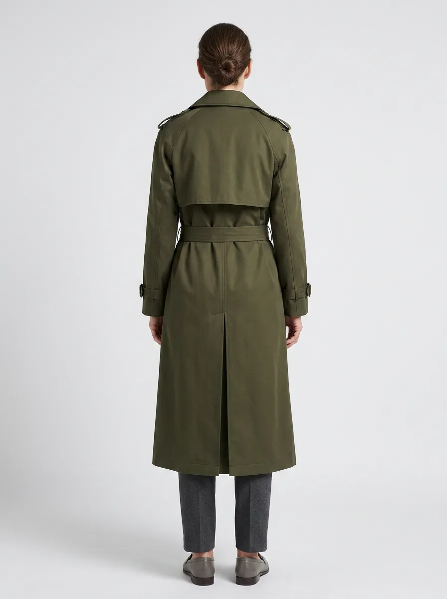 Women's Minimalist Double-Breasted Belted Long Trench Coat