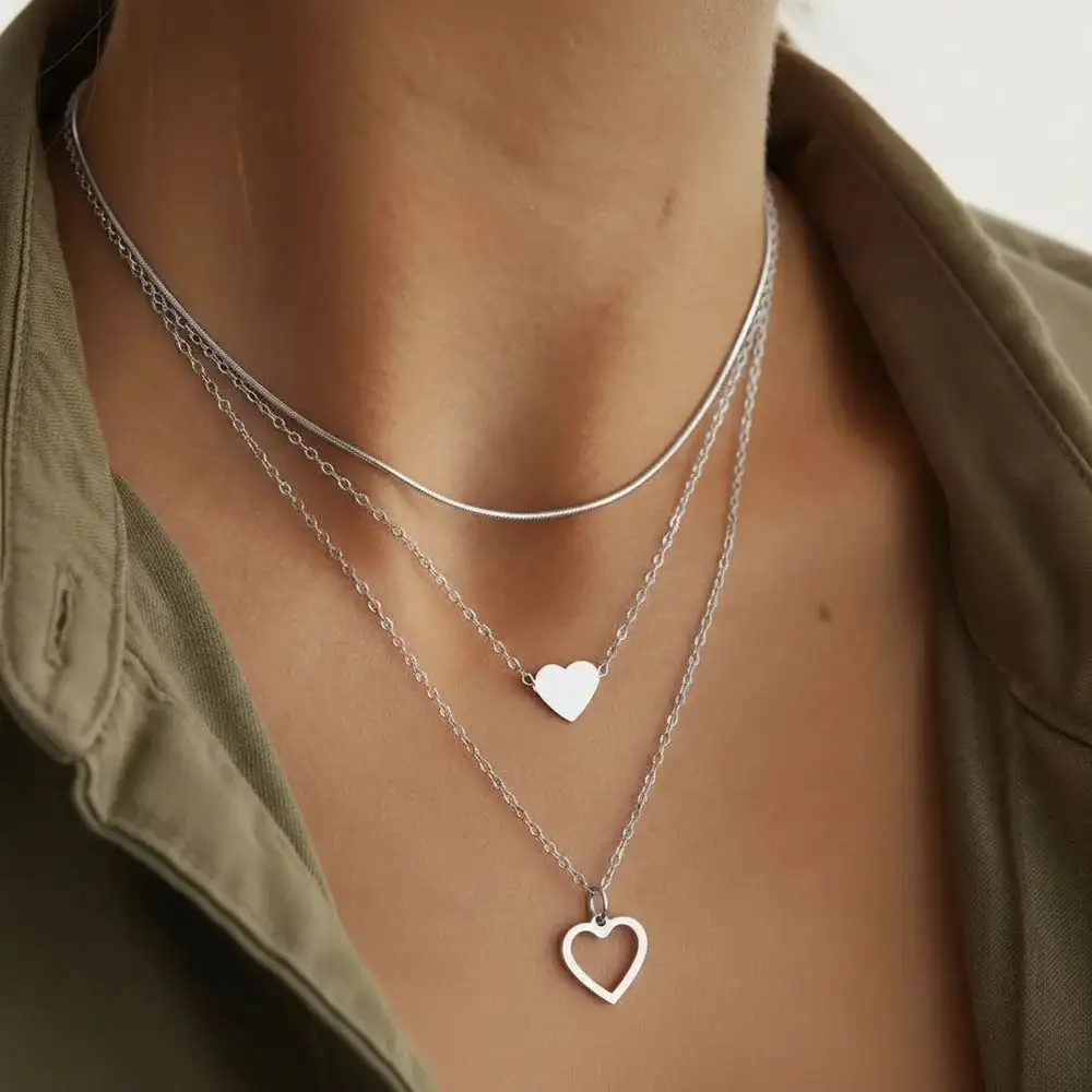 Heart Triple Charm Jewelry Set