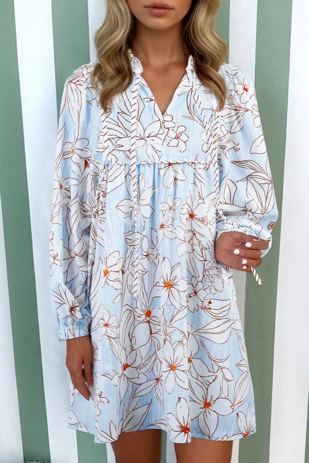 Polished Detail Floral Printed Mini Dress