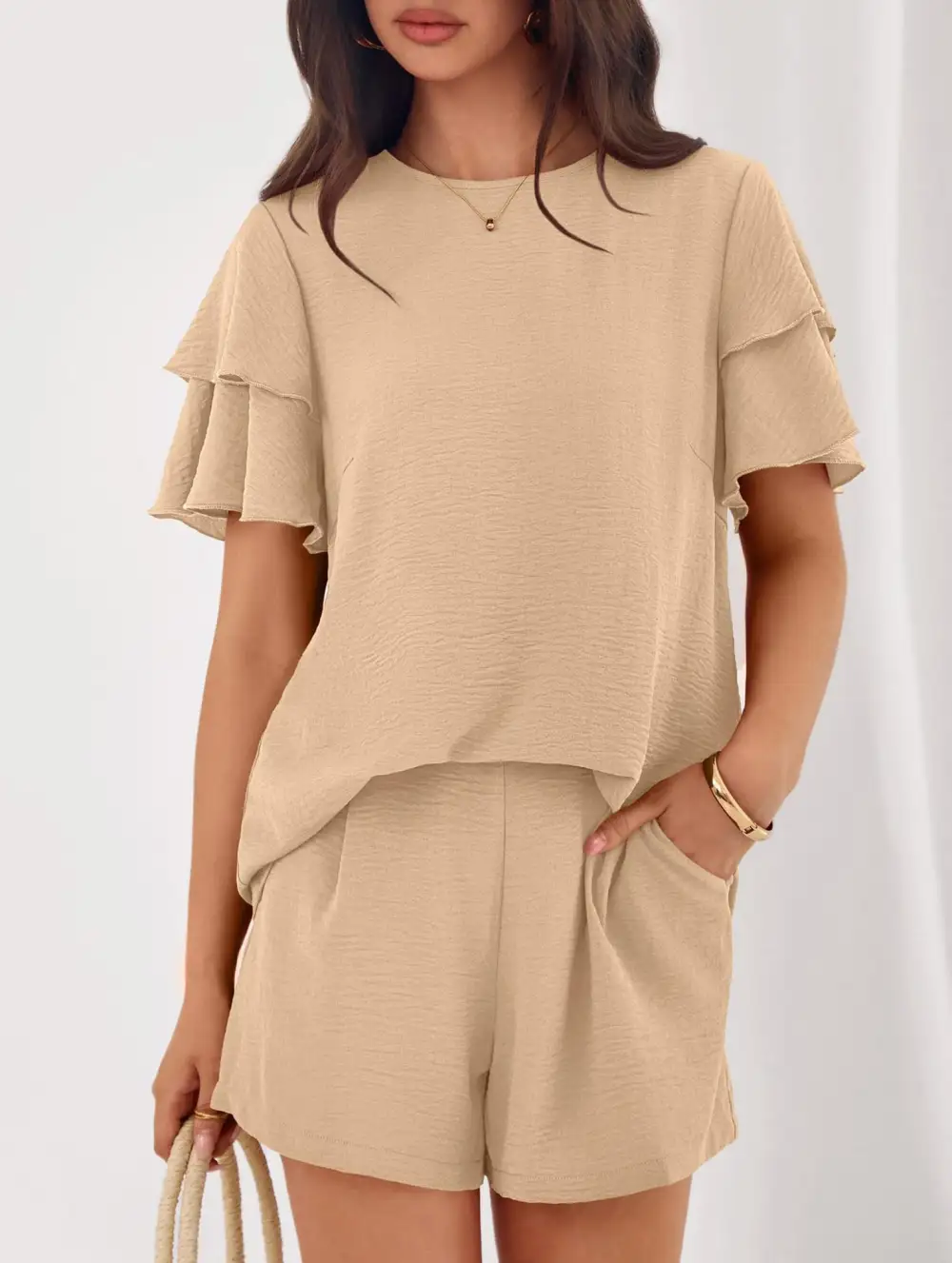 Crew Neck Top Two Piece Set
