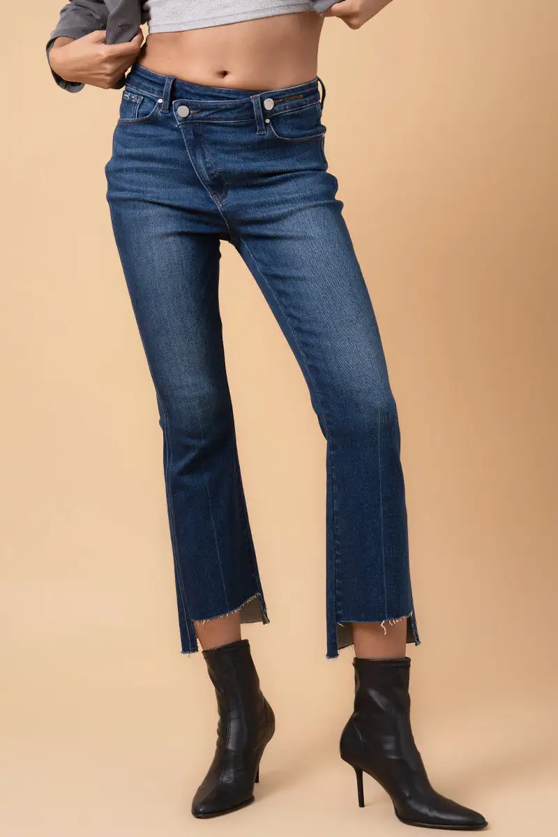 Women's Crossover Step Hem Flare Stretch Denim Jeans
