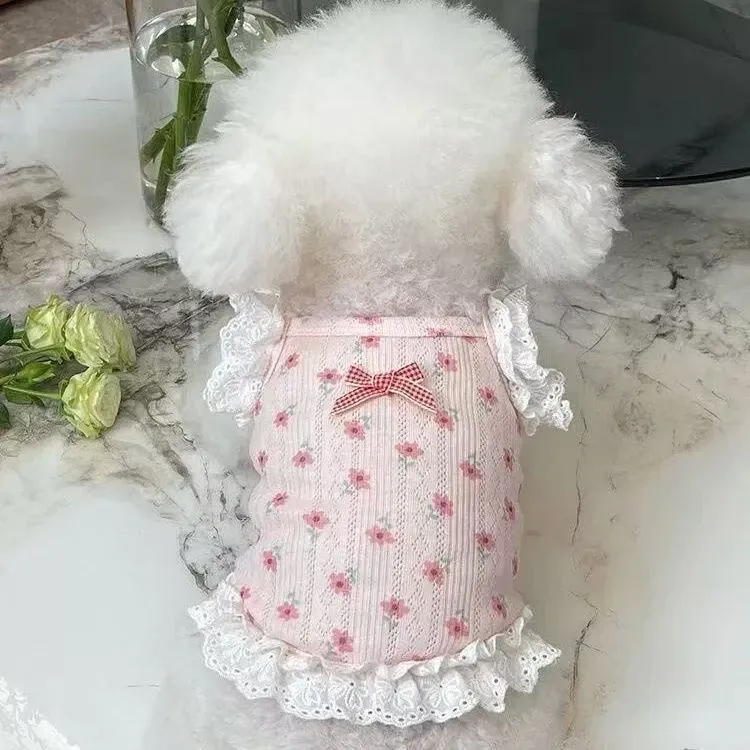 Blue Plaid Sling Pet Tutu Dress D-Ring, Soft Mesh Tulle Princess Summer Clothes for Small Dogs Cats