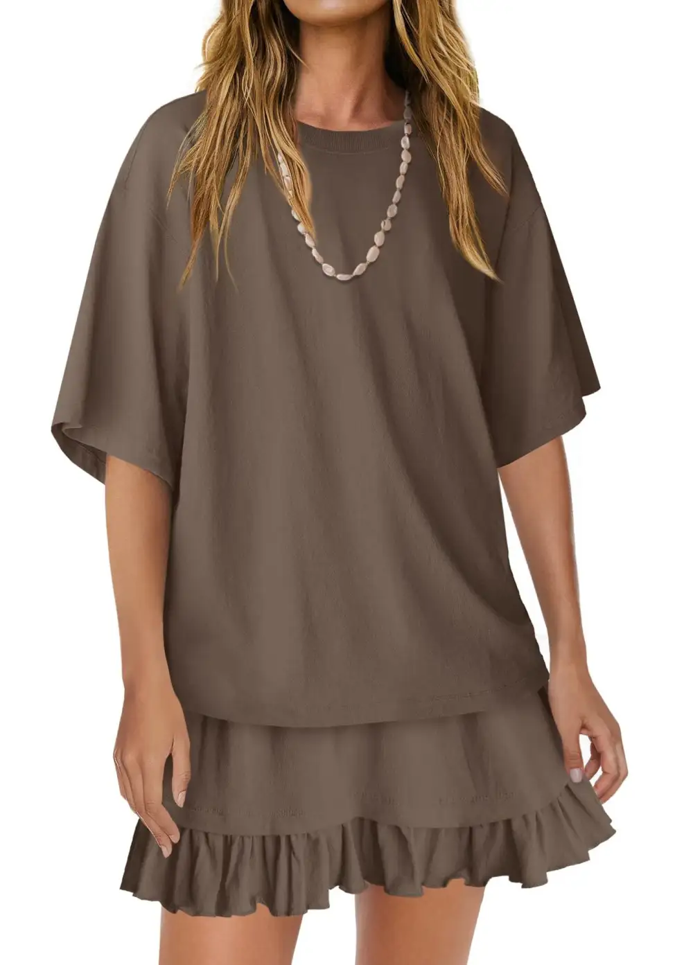 Refined Round Neck Ruffle Trim Coordinated Set