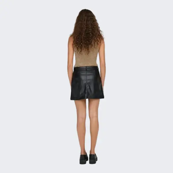 Button Fastening Leather Mini Skirt