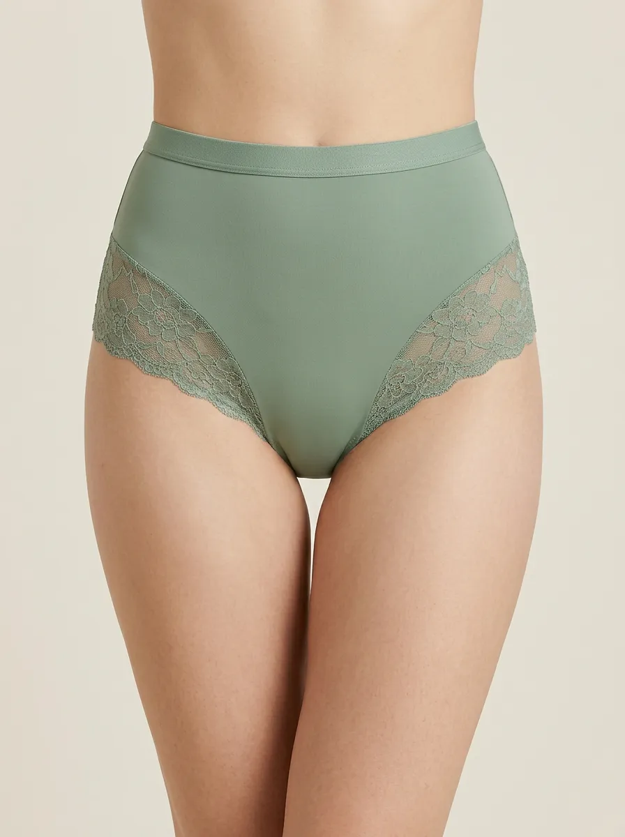 Simple High-Waisted Floral-Lace Lace-Trimmed Panties