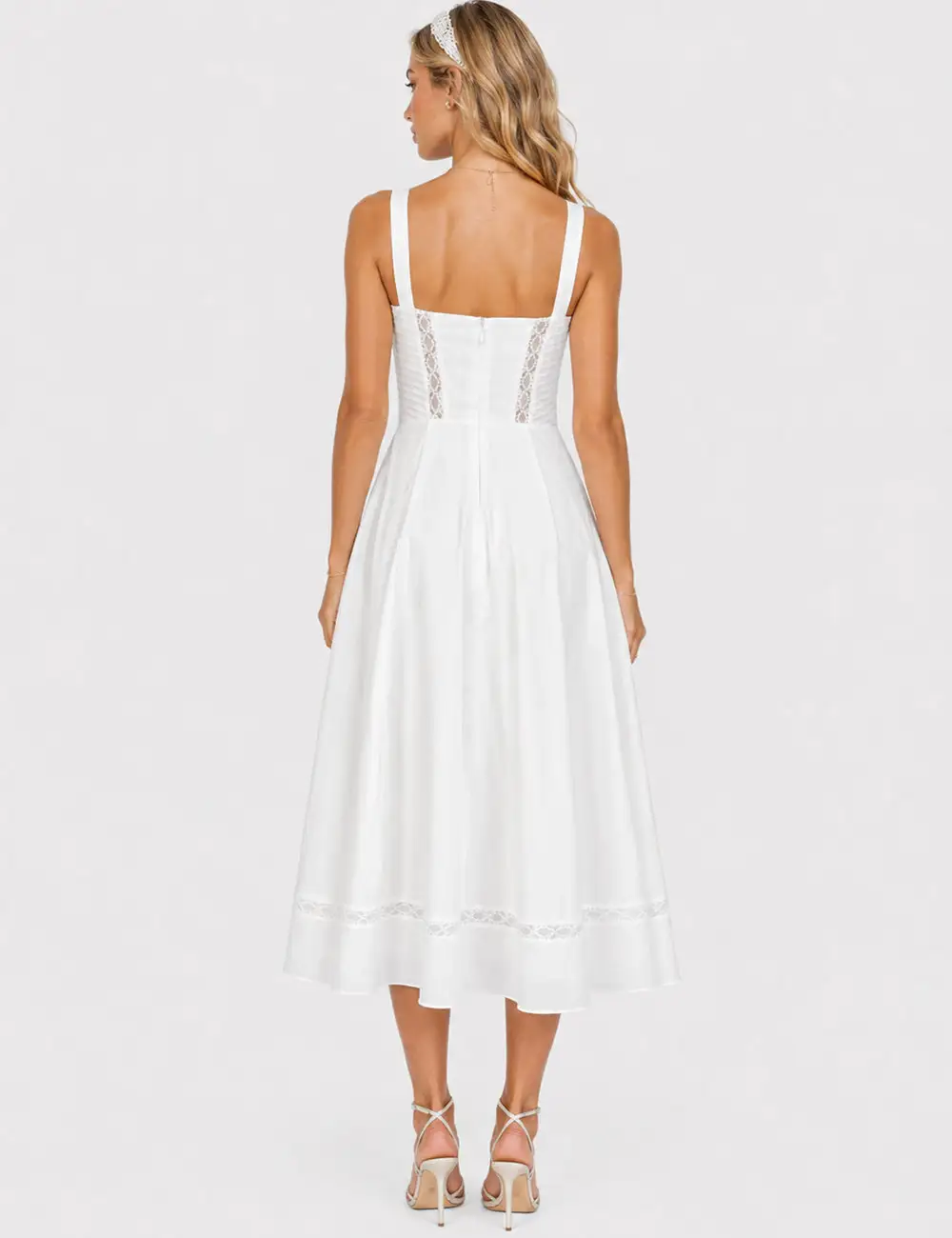Lace Trim Ruched Bust Midi Dress