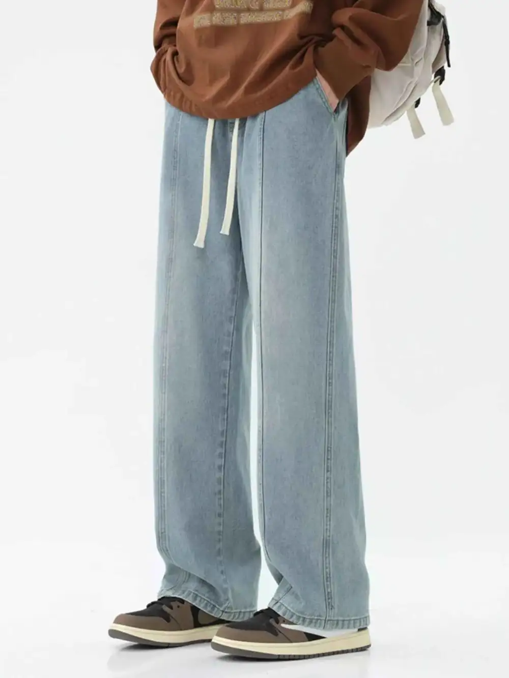 Relaxed Fit Wide Leg Drawstring Jeans