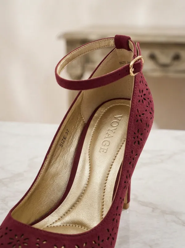 Floral Buckle-Strap Ankle-Strap Women's Formal High Heels