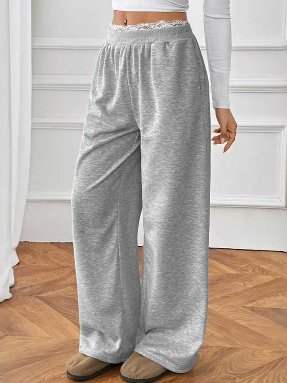 Lace Detail Wide Leg Pants