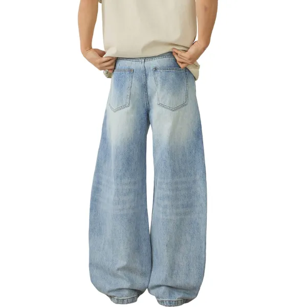 Barrel Leg Pleated Denim Jeans