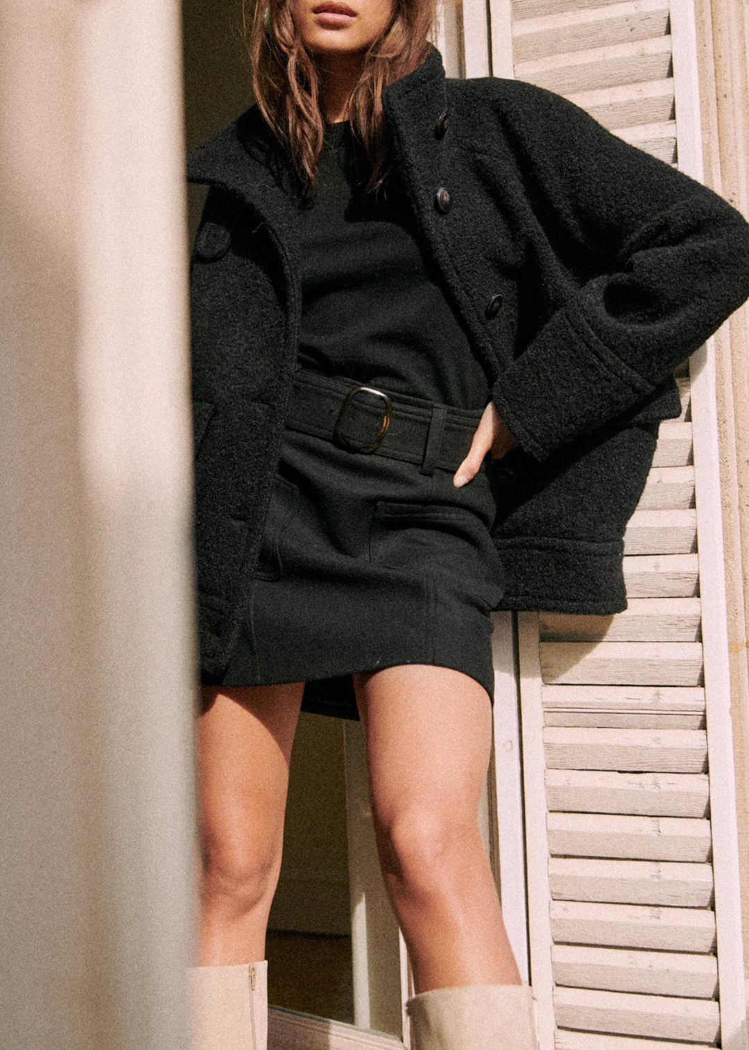 High Collar Short Button Front Coat