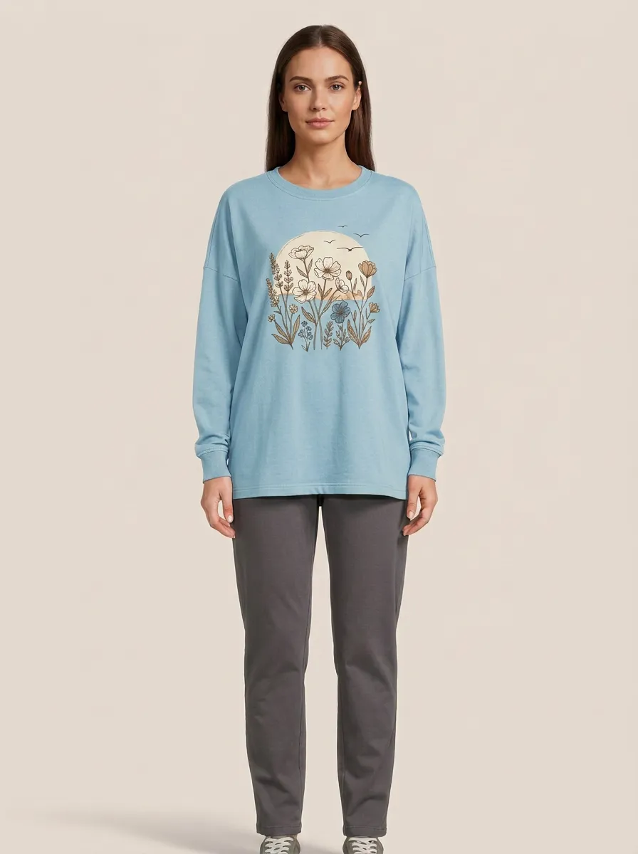 Women's Sunset Floral Graphic Crew-Neck Sweatshirt