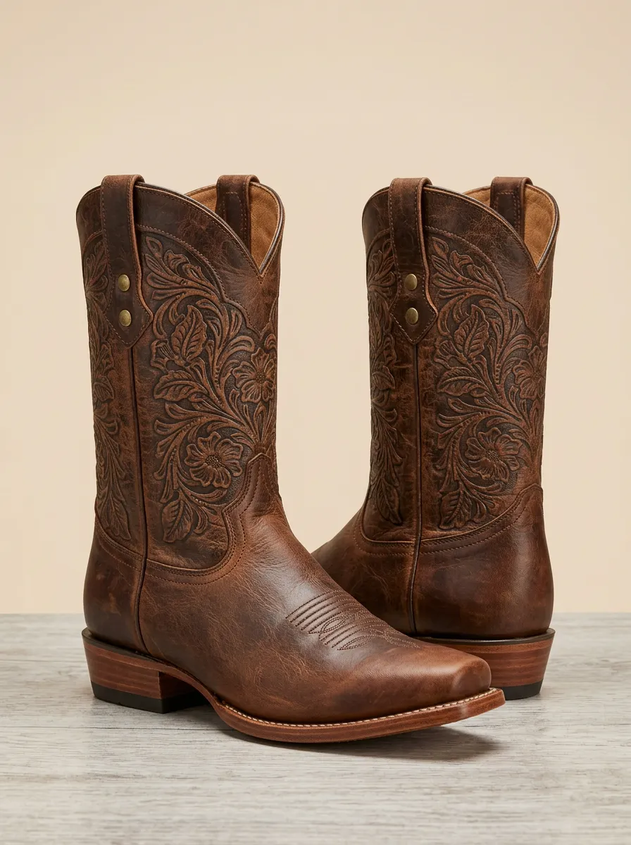 Women's Western Floral Embossed Cowboy Boots
