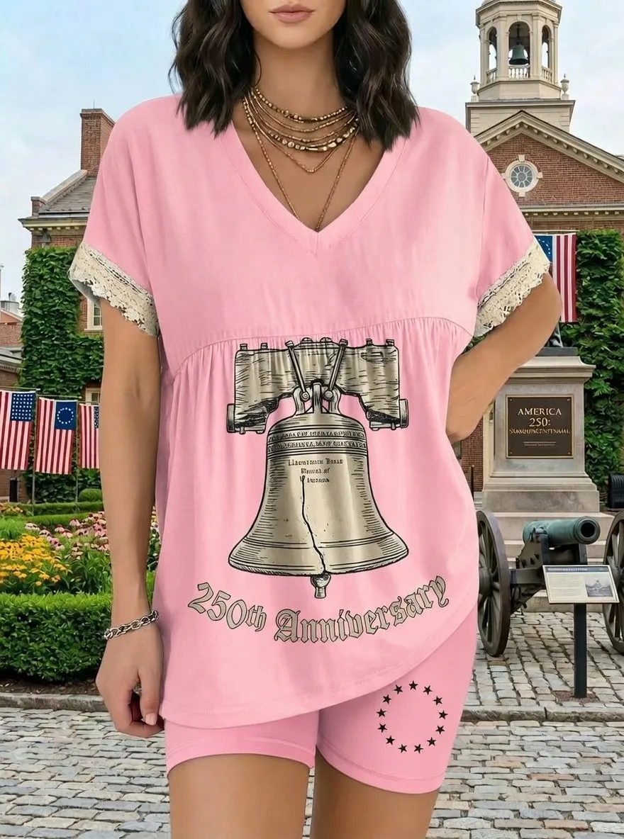 Women's USA Patriotic Liberty Bell 250th Anniversary Printed Set