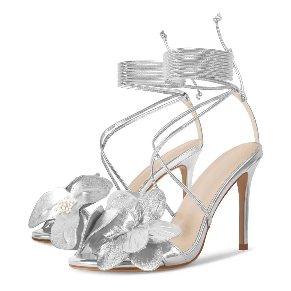 Round Toe Flower Cross Lace Up Sandals